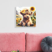 Schattigee Highland Koe met zonnebloemen Canvas Afdruk (Insitu (Woonkamer))