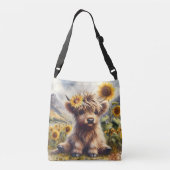 Schattigee Highland Koe met zonnebloemen crossbody Crossbody Tas (Achterkant)