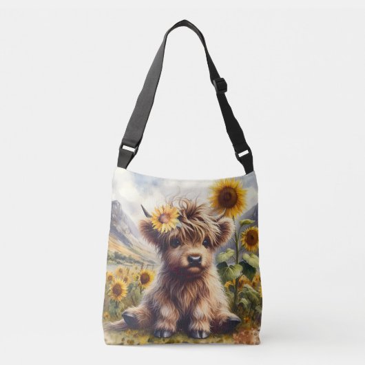Schattigee Highland Koe met zonnebloemen crossbody Crossbody Tas (Voorkant)