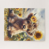 Schattigee Highland Koe met zonnebloemen Legpuzzel (Horizontaal)