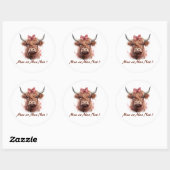 Schattigee Highland Koe Moo gepersonaliseerd Ronde Sticker (Vel)