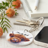 Schattigee Highland Koe Moody Girl Sleutelhanger (Voorkant Rechts)