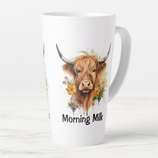 Schattigee Highland Koe Morning Milk gepersonalise Latte Mok (Rechterhoek)