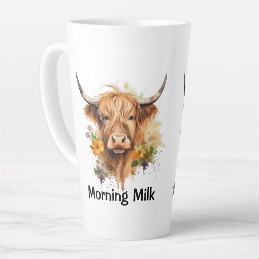 Schattigee Highland Koe Morning Milk gepersonalise Latte Mok (Linkerhoek)