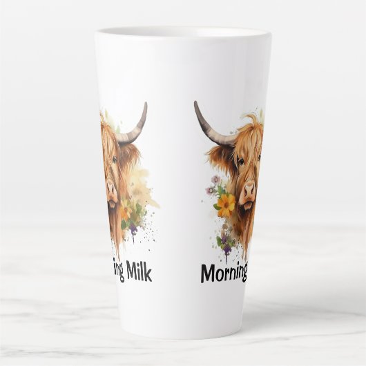 Schattigee Highland Koe Morning Milk gepersonalise Latte Mok (Voorkant)