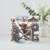 Schattigee Highland Koe op het Boerderij Christmas Feestdagenkaart (Staand voorkant)