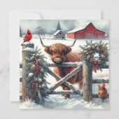 Schattigee Highland Koe op het Boerderij Christmas Feestdagenkaart (Voorkant)