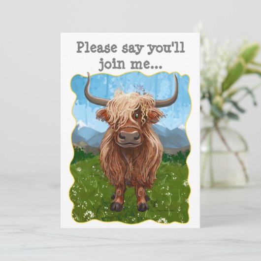 Schattigee Highland Koe Party Kaart (Staand voorkant)