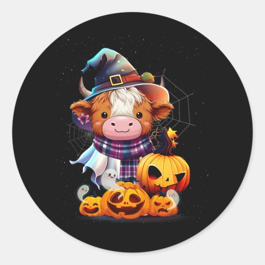 Schattigee Highland Koe Pompoen Western Halloween  Ronde Sticker (Voorkant)