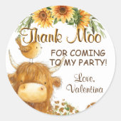 Schattigee Highland Koe Print Vogel Zonnebloemen D Ronde Sticker (Voorkant)