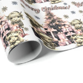 Schattigee Highland Koe Roze Kerst Verpakkingspapi Cadeaupapier (Rol Hoek)