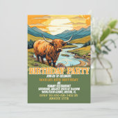 Schattigee Highland Koe Verjaardagsfeestuitnodigin Kaart (Staand voorkant)