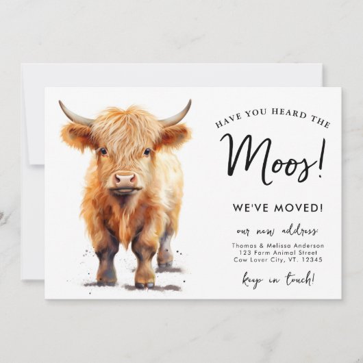 Schattigee Highland Koe We hebben nieuw adres verp Aankondiging (Voorkant)