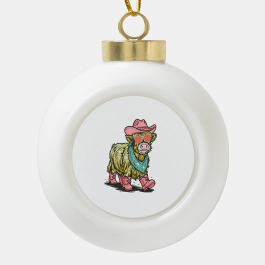 Schattigee Highland Koe, Western Keramische Bal Ornament (Voorkant)