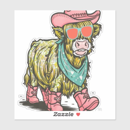 Schattigee Highland Koe, Western Sticker (Vel)