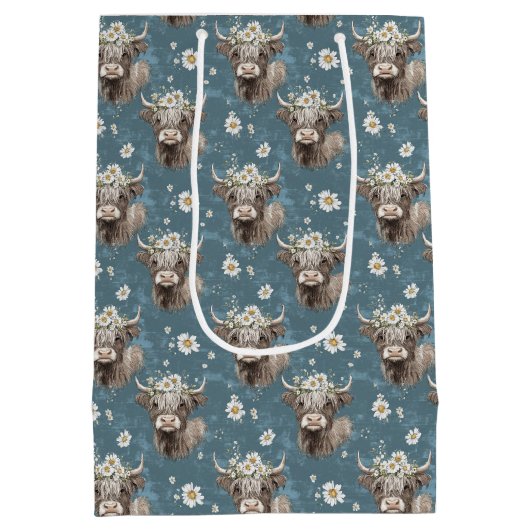 Schattigee Highland Koeien en bloemen Medium Cadeauzakje (Achterkant)