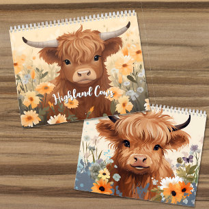 Schattigee Highland Koeien en Kalveren Bloemen Kalender