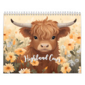 Schattigee Highland Koeien en Kalveren Bloemen Kalender (Hoes)