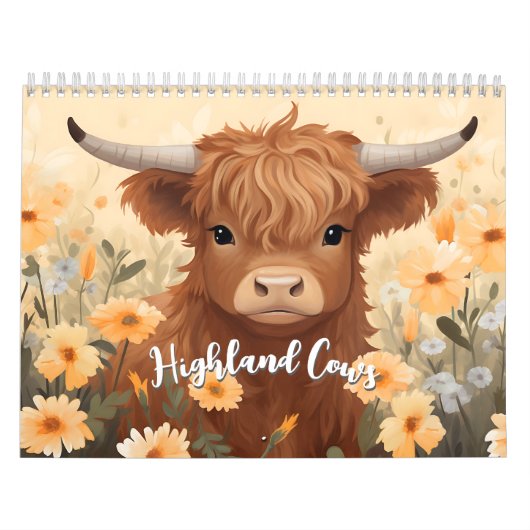 Schattigee Highland Koeien en Kalveren Bloemen Kalender (Hoes)