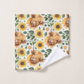 Schattigee Highland Koeien & Gele Zonnebloemen Bad Handdoek (Wasdoekje)