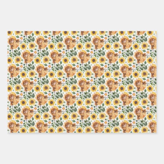 Schattigee Highland Koeien & Gele Zonnebloemen Inpakpapier Vel (Voorkant 3)
