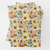 Schattigee Highland Koeien & Gele Zonnebloemen Inpakpapier Vel (In situ)