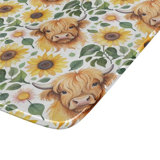 Schattigee Highland Koeien & Gele Zonnebloemen Snijplank (Hoek)