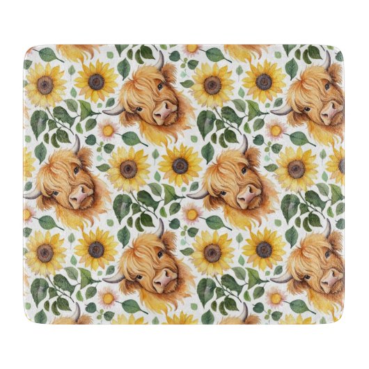 Schattigee Highland Koeien & Gele Zonnebloemen Snijplank (Voorkant)