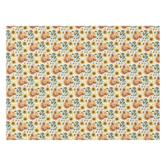 Schattigee Highland Koeien & Gele Zonnebloemen Tafelkleed (Voorkant (Horizontaal))