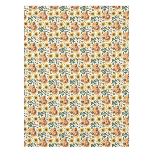 Schattigee Highland Koeien & Gele Zonnebloemen Tafelkleed (Voorkant)