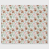 Schattigee Highland Koeien & Roze Bloemen Patroon  Cadeaupapier (Vlak)