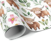 Schattigee Highland Koeien & Roze Bloemen Patroon  Cadeaupapier (Rol Hoek)