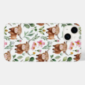 Schattigee Highland Koeien & Roze Bloemen Patroon  Case-Mate iPhone Case (Achterkant (horizontaal))