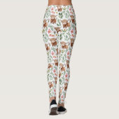 Schattigee Highland Koeien & Roze Bloemen Patroon Leggings (Achterkant)