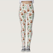 Schattigee Highland Koeien & Roze Bloemen Patroon Leggings (Voorkant)