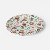 Schattigee Highland Koeien & Roze Bloemen Patroon  Papieren Bordje (Gekanteld)