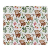 Schattigee Highland Koeien & Roze Bloemen Patroon  Snijplank (Voorkant)