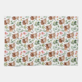 Schattigee Highland Koeien & Roze Bloemen Patroon  Theedoek (Horizontaal)