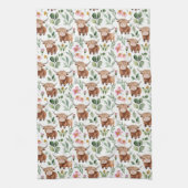 Schattigee Highland Koeien & Roze Bloemen Patroon  Theedoek (Verticaal)