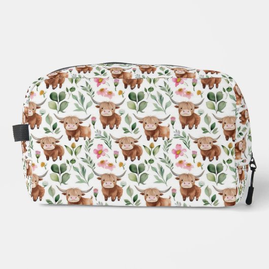 Schattigee Highland Koeien & Roze Bloemen Patroon Toilettasje (Voorkant)