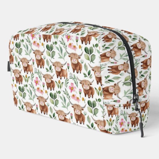 Schattigee Highland Koeien & Roze Bloemen Patroon Toilettasje (Rechterhoek)