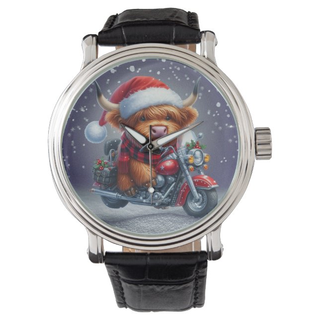 Schattigee Highland motor kerst Koe Horloge (Voorkant)