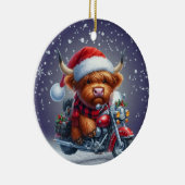 Schattigee Highland motor kerst Koe Keramisch Ornament (Rechts)