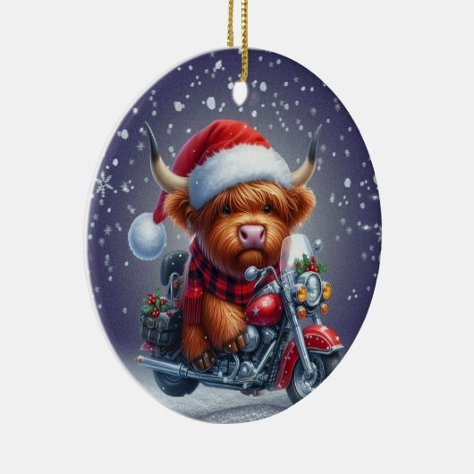 Schattigee Highland motor kerst Koe Keramisch Ornament (Rechts)