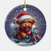 Schattigee Highland motor kerst Koe Keramisch Ornament (Achterkant)