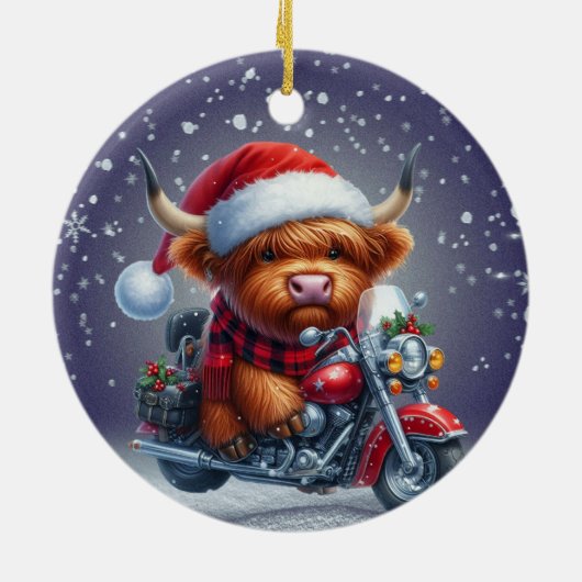 Schattigee Highland motor kerst Koe Keramisch Ornament (Achterkant)