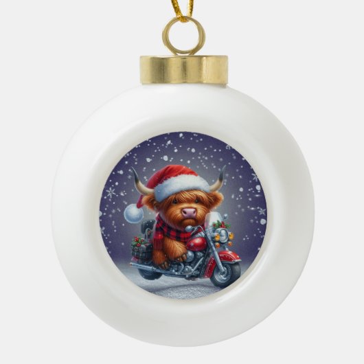 Schattigee Highland motor kerst Koe Keramische Bal Ornament (Voorkant)