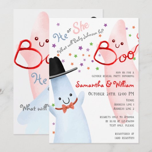 Schattigee hij / zij geesten Halloween Gender Reve Kaart (Voorkant / Achterkant)