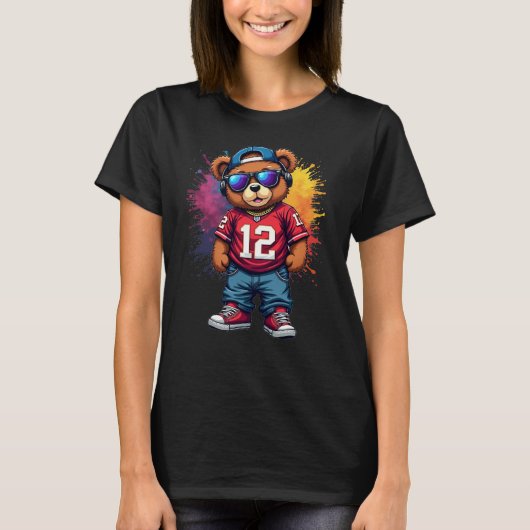 Schattigee Hip Hop Teddy Bear Football T-shirt (Voorkant)