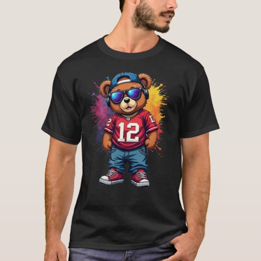 Schattigee Hip Hop Teddy Bear Football T-shirt (Voorkant)